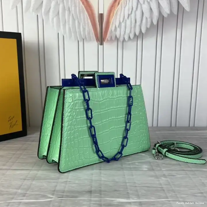 Cheap Peekaboo Crocodile Fendi Mini Cut In Bag Green Leather 0525